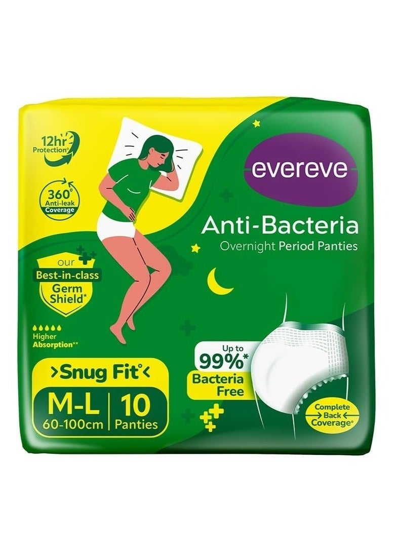 Evereve Anti Bacteria Period Panty for Girls & Women, (M-L), 10 Pcs, 360 Degree Overnight Coverage, 99.9% Bacteria Free, High Absorbency for Heavy Flow, Maternity Postpartum Disposable Panty - Image 1